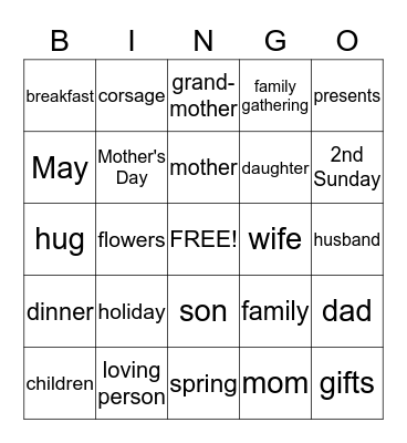 Mother's Day Bingo Card