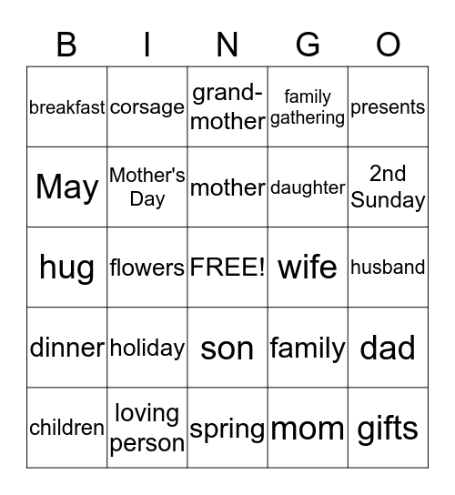 Mother's Day Bingo Card