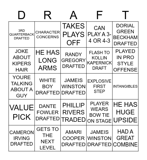 2015 NFL DRAFT BINGO Card