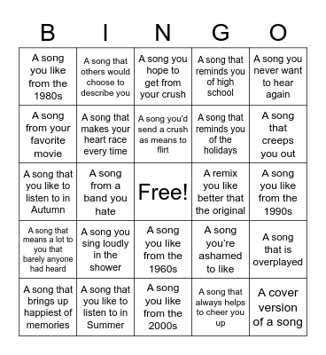 35 Day Song Challenge Bingo Card