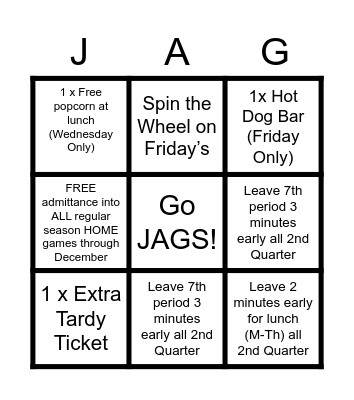 WFHS A Honor Roll Bingo Card