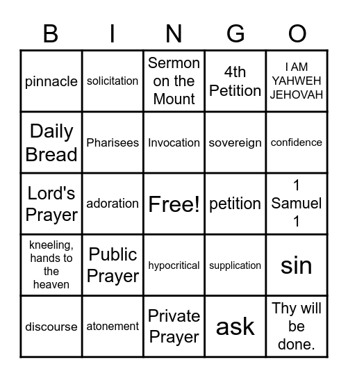 PRAYER Bingo Card