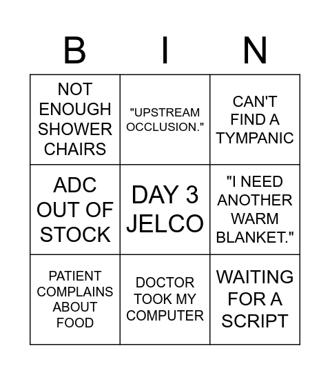 EARLY SHIFT Bingo Card