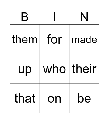 Sight words group 3 Bingo Card