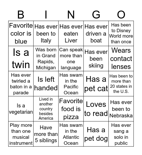 GET TO KNOW YOU BINGO  Bingo Card