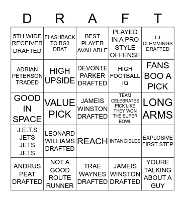 2015 NFL DRAFT BINGO Card