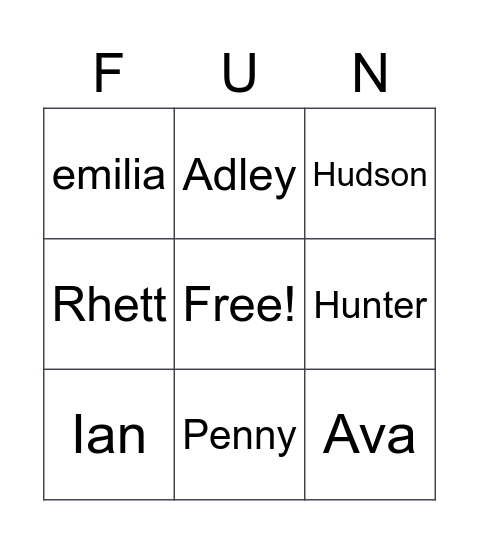 Cousin Bingo!!! Bingo Card