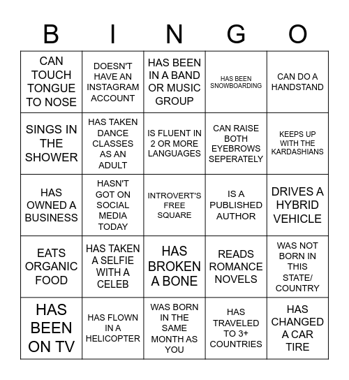 MIX N' MINGLE Bingo Card