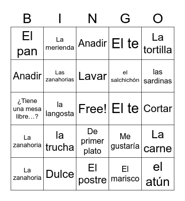 Comida Bingo Card