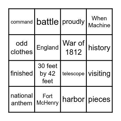 The Star-Spangled Banner Story Bingo Card