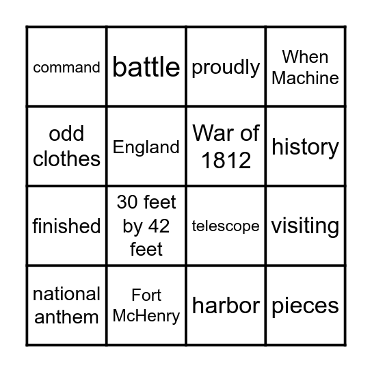 The Star-Spangled Banner Story Bingo Card