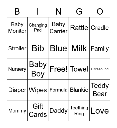 Baby Shower Bingo Card