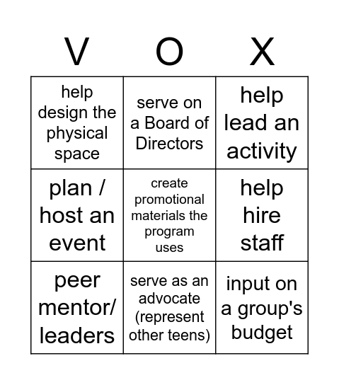 Leadership at VOX Bingo Card