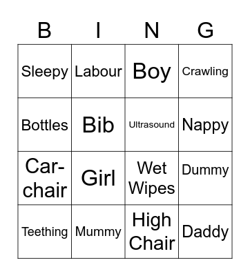 Tash & Dom's Baby Shower Bingo Card