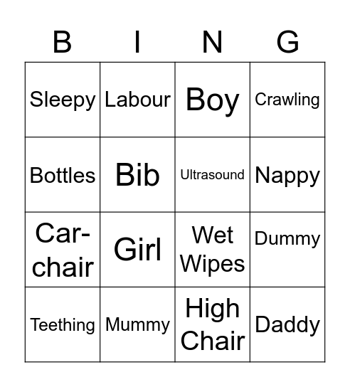 Tash & Dom's Baby Shower Bingo Card