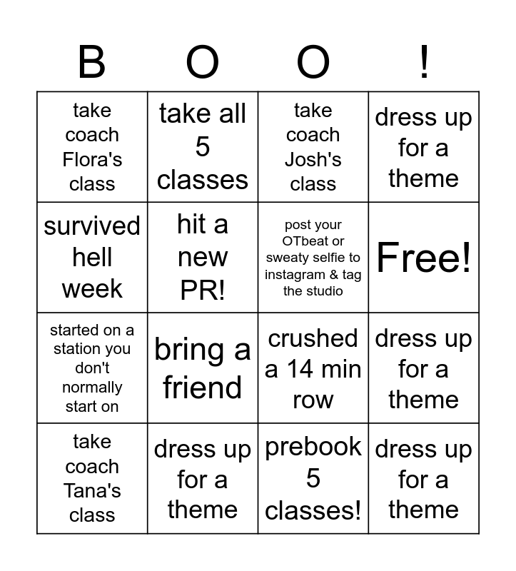 Hell Week Bingo Card