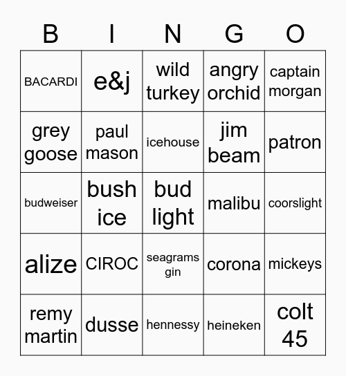 DRUNKEN  Bingo Card