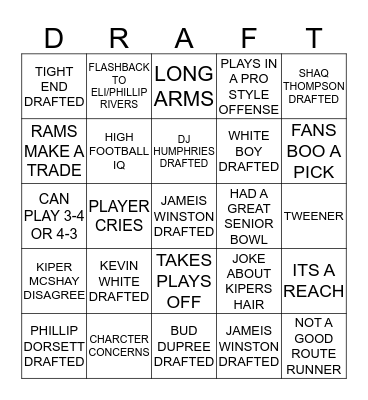 2015 NFL DRAFT BINGO Card