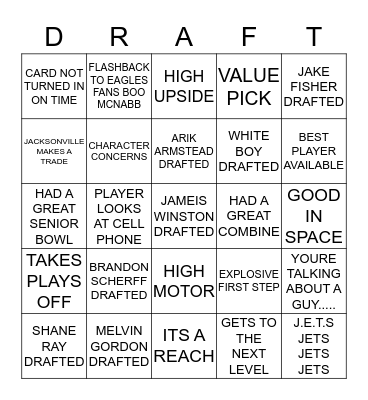 2015 NFL DRAFT BINGO Card