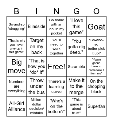 Survivor Bingo Card