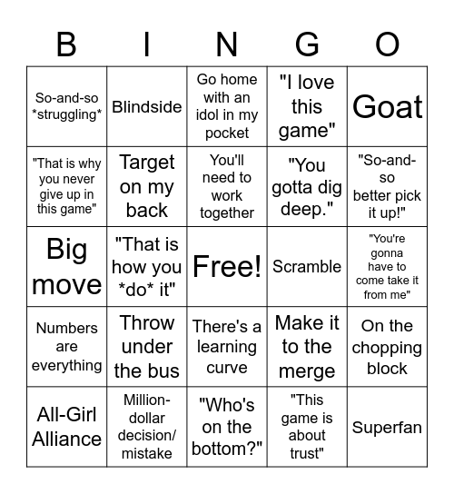 Survivor Bingo Card