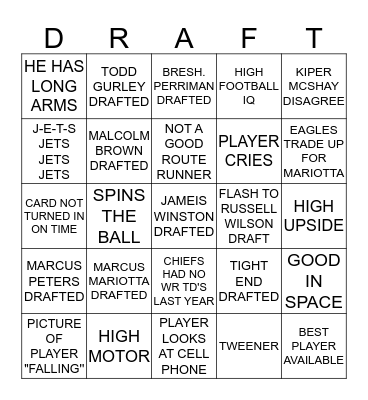2015 NFL DRAFT BINGO Card