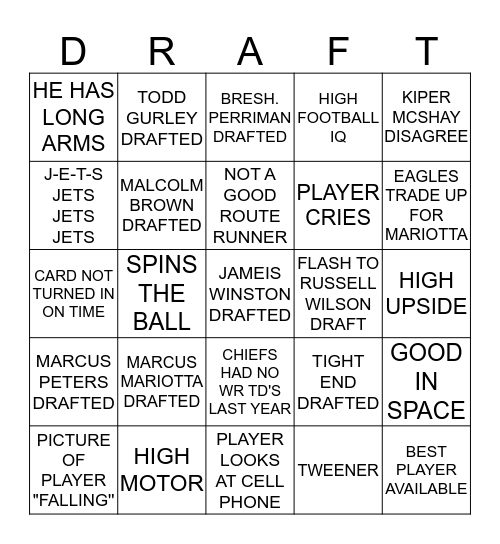 2015 NFL DRAFT BINGO Card