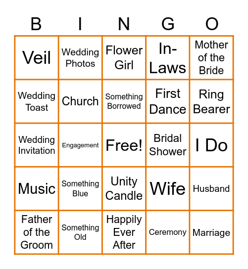 Wedding Bingo Card