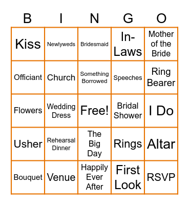 Wedding Bingo Card