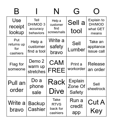 CAM BINGO Card