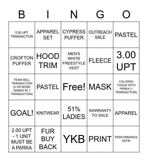 THANKSGIVING TEAM BINGO Card