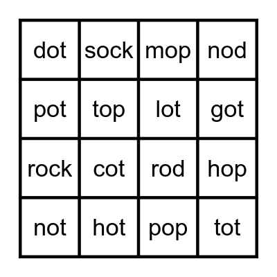 Short o Bingo Card