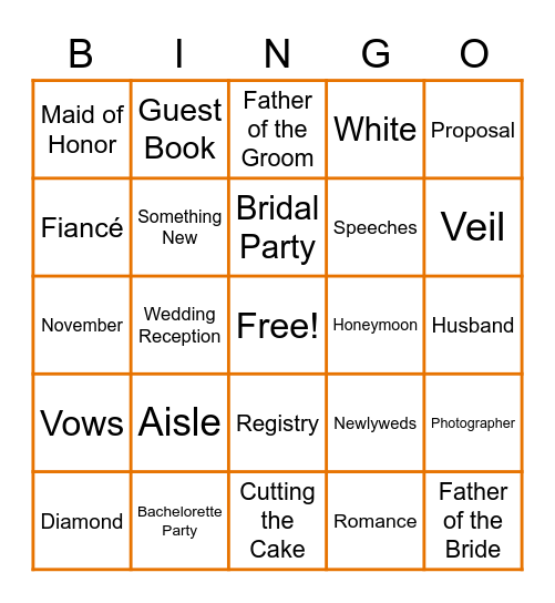 Wedding Bingo Card