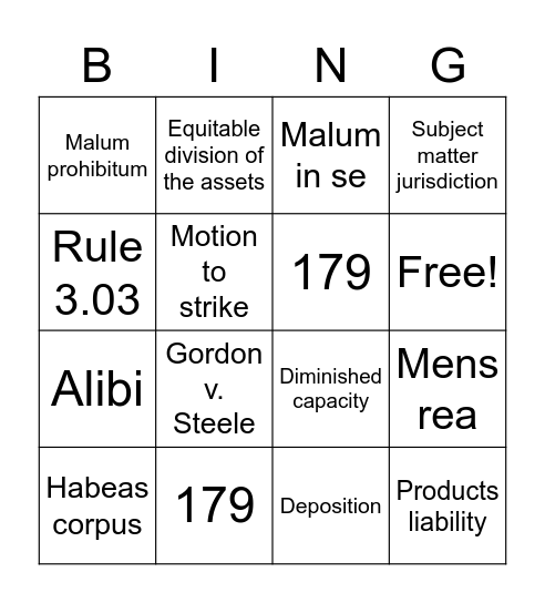 Legally Blonde Bingo Card