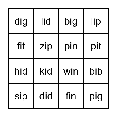 Short i Bingo Card