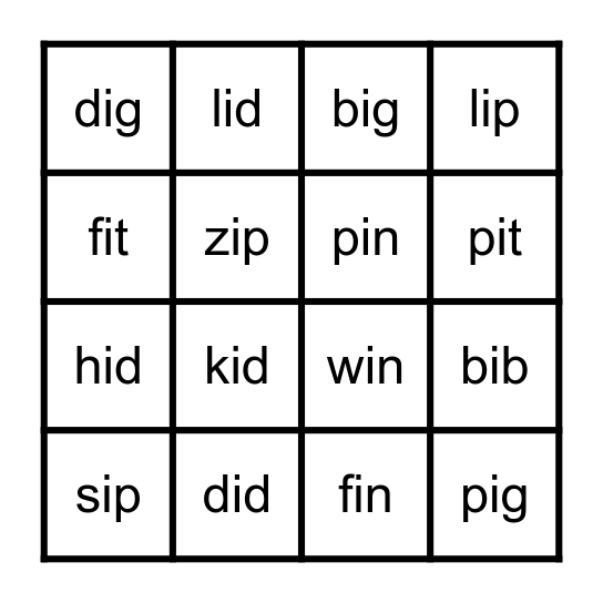 Short i Bingo Card
