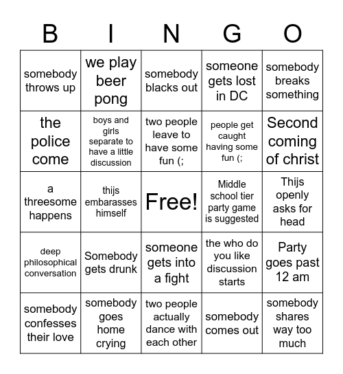 Homecoming Bingo Card