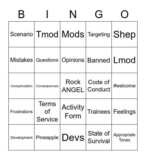 Town Hall Bingo Card