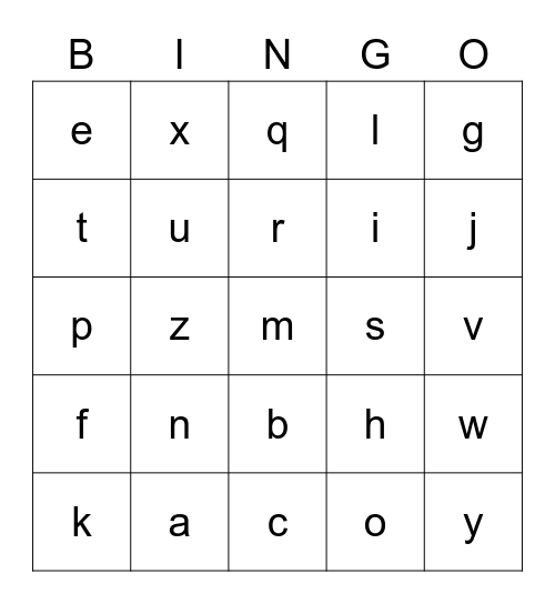 Alphabet Bingo Card