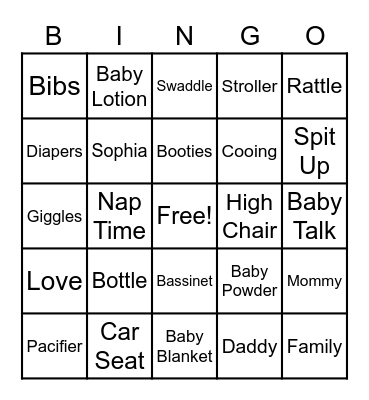 Baby Shower Bingo Card