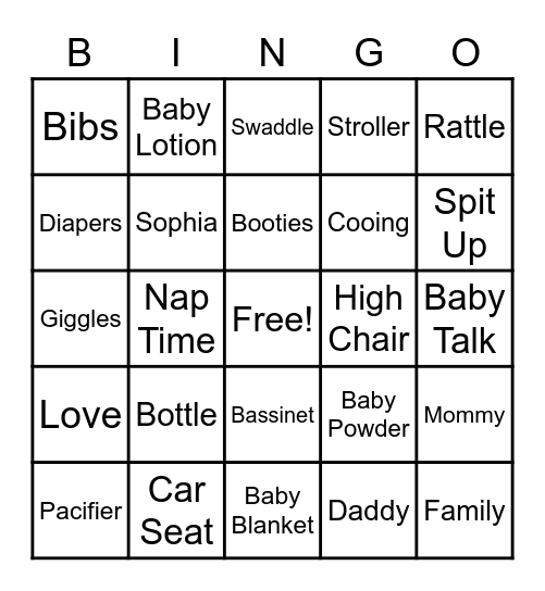 Baby Shower Bingo Card