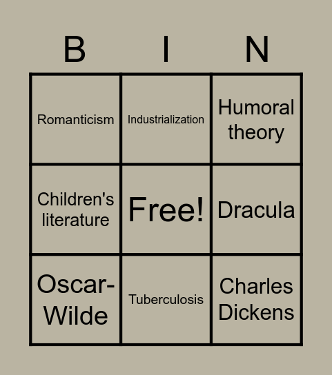 Victorian era Bingo Card