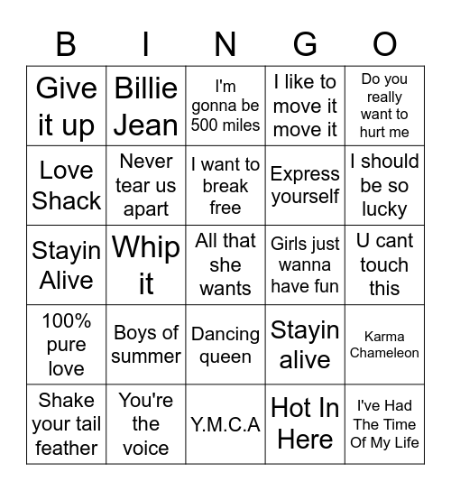 Macalisters Retro Music Bingo Card