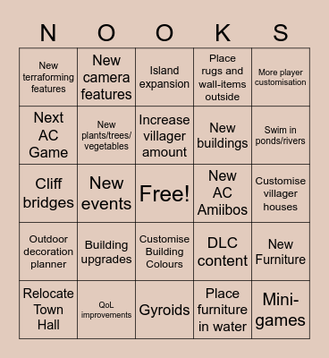 ACNH Direct Bingo Card