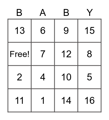 BABY Bingo Card