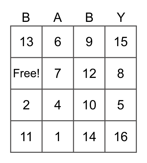 BABY Bingo Card