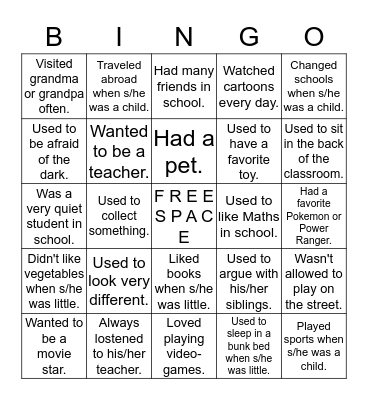 - M E M O R I E S - Bingo Card