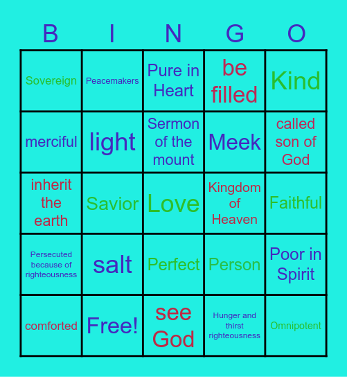 Beatitudes Bingo Card