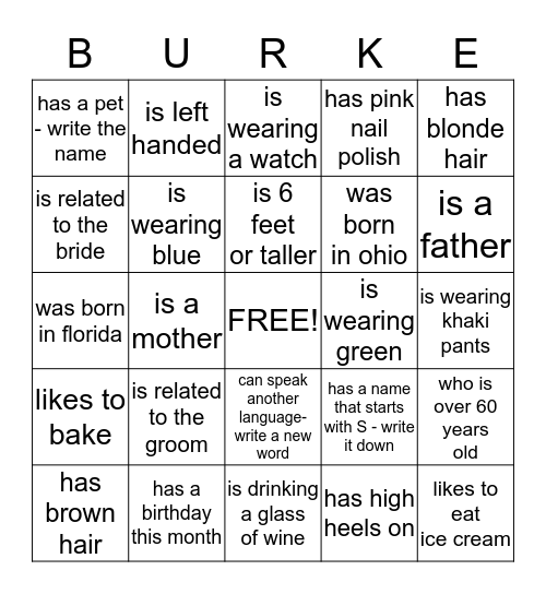 Burke Bingo … Find someone & write their name, who: Bingo Card