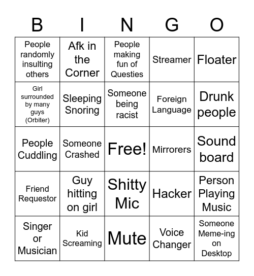 VRChat Bingo Card